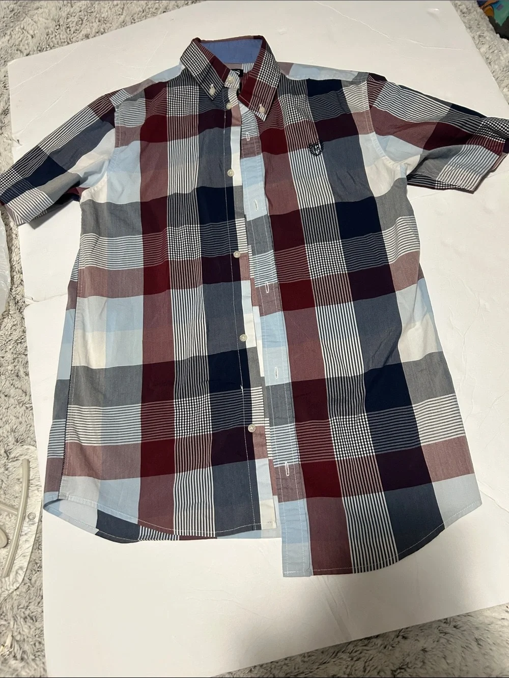 Ralph Lauren Short-Sleeve Plaid Button-Down Shirt - Blue & Burgundy